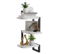 hi-home Lot de 3 étagères d'angle à suspendre - En bois rustique - Pour chambre d'enfant - Bibliothèque - Jolies étagères murales d'angle en bois pour salle de bain, salon, cuisine - Blanc