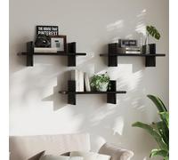 hi-home Lot de 3 étagères murales en bois flottantes pour cuisine, salon, chambre à coucher, décoration de salle de bain, facile à monter, étagère suspendue multifonctionnelle, noire