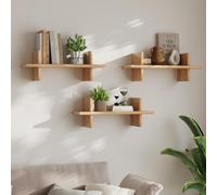 hi-home Lot de 3 étagères murales en bois flottantes pour cuisine, salon, chambre à coucher, décoration de salle de bain, facile à monter, multifonctionnelle, marron