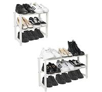 hi-home Meuble de Rangement Chaussure Extensible à 2 Niveaux en métal réglable, 100% Acier Inoxydable Etagere Chaussure, Robuste pour Placard, Couloir, Chambre à Coucher, blanc, 70 x 20 x 37 cm