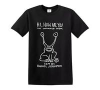 Hi How are You Daniel Johnston T-shirt pour homme, T-shirt noir imprimé blanc, L