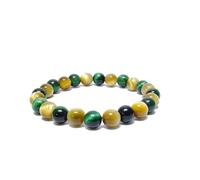 HI International Bracelet œil de tigre vert et doré naturel AAA Grade 8 mm Bracelet homme femme, 8, Pierre précieuse, Hématite - Obsidienne noire - Œil de tigre