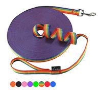 Hi Kiss Laisse de Rappel d'obéissance pour Chien/Chiot - 4,6 m, 6,1 m, 9,1 m, 15,2 m, 30,5 m - Idéale pour l'entraînement, Le Jeu, Le Camping ou Le Jardin (15,2 m, Arc-en-Ciel)