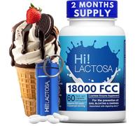 Hi! LACTOSA 18 000 FCC Pilule avec 60 caplets Extra Fort Intolérance au lactose Enzyme Dairy Pilule Extra Fine Portable Facile à avaler Fonctionne avec Popcorn, Yogourt, Fromage, Graines, Lait