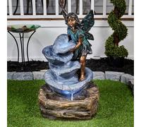 Hi-Line Gift Ltd. Fée sur le rocher Fontaine avec 2 LED blanches Grande taille