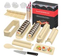 HI NINGER Kit Sushi 20 Pièces, Sushi Maker pour Débutants, Beige | Avec natte de roulage, moules à riz, moules Onigiri, couteau, baguettes et assiette à sushi - idéal en famille.