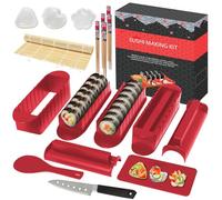 HI NINGER Kit Sushi Maker Set - Édition Deluxe : Ensemble De 20 Pièces pour Débutants avec Natte De Roulage, Moules À Riz, Couteau, Baguettes - Kit Sushi Complet (Rouge)