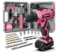 Hi-Spec Perceuse Visseuse sans Fil 12V Rose - Kit Complet avec Mallette d'Outils - Perceuse, Embouts, Forets, Marteau, Tournevis et Plus pour Travaux, Entretien et Réparations à Domicile