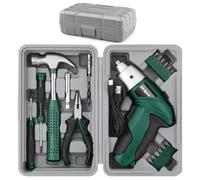 Hi-Spec Tournevis sans fil 3,6 V avec kit d'outils maison en coffret,Vert | Lot de 19 pièces, pointes, marteau, pince et boîte compacte pour montage, meubles et réparations domestiques, usage quotidien