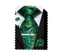 Hi-Tie Cravates en soie pour homme Rose Bleu Noir Ensemble de cravates pour homme 4 pièces Cravate Pochette de costume Boutons de manchette Clip Épingle pour mariage, Vert C., M