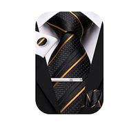 Hi-Tie Cravates en soie pour hommes, Rose, Bleu, Noir, Ensemble de cravates pour hommes, Cravate, Mouchoir de poche, Boutons de manchette, Épingle à cravate pour mariage, Lot de 4 pièces, Noir/doré, M