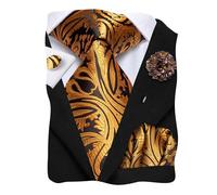 Hi-Tie Ensemble d'épingles à cravate carrées de poche pour homme - Cravates en soie tissée pour homme - Mariage formel, 01-noir/doré/cachemire, M