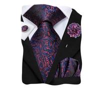 Hi-Tie Ensemble d'épingles à cravate carrées de poche pour homme - Cravates en soie tissée pour homme - Mariage formel, 01-noir/rouge/bleu-fleur, M