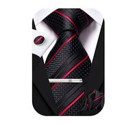 Hi-Tie Lot de 4 cravates classiques en soie pour homme - Pour cravate, poche et boutons de manchette, pince à épingle, bande unie cachemire