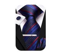 Hi-Tie Lot de 4 cravates classiques en soie pour homme - Pour cravate, poche et boutons de manchette, pince à épingle, bande unie cachemire