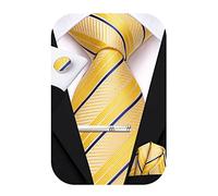Hi-Tie Lot de 4 cravates en soie pour homme Rose/bleu/noir, Jaune/bleu, M