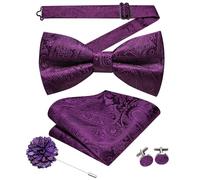 Hi-Tie Nœud papillon pré-noué en soie pour homme avec nœud papillon réglable et boutons de manchette carrés, Violet C, M