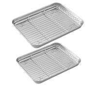 HIAKDOFT 2 ensembles Plat à Pâtisserie Inox Refroidissement Plaques Cuisson Four Polyvalentes pour Biscuits Gâteaux et Rôtis Maison