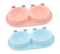 HIAKDOFT 2 Pièces Bol Double pour Animaux avec Base Antidérapante et Barrière Eau Design Grenouille Surélevé Rose et Bleu pour Chats Errants Alimentation Sèche et Humide Usage Intérieur et