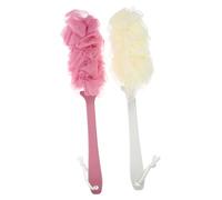 HIAKDOFT 2 pièces Brosse Long Manche de Bain Exfoliant pour Dos Corps Brosse de Bain Crin Doux Coloris Mi Blanc et Rose