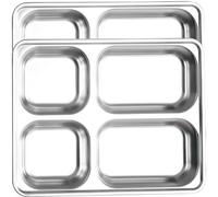 HIAKDOFT 2 pièces Plateau Compartimenté Acier Inoxydable Plateau Rectangulaire Profond Divisé Résistant à Usure pour Cantine Pique- et Repas Garçon Fille