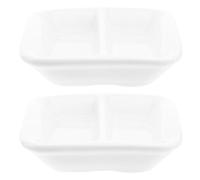 HIAKDOFT 2 pièces Plateau de Service Céramique Blanche Assiette à Sauce Divisée Compartiments Récipient pour Sauce Soja et Épices Plateau Apéritif Polyvalent Réutilisable