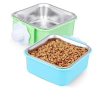 HIAKDOFT 2 pièces Suspendue Acier Inoxydable pour Animaux Bol et Robuste pour Chiens Chats et Petits Animaux Installation Facile Cage Lot de Bleu et Vert