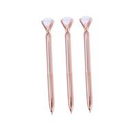 HIAKDOFT 3 Pièces Lot de Stylos à Bille Métal Rose Doré avec Gros Diamant Écriture Fluide et Résistante Fournitures de Bureau et Scolaire Élégantes