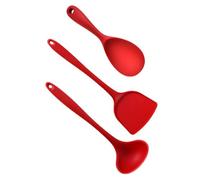 HIAKDOFT 3 pièces Set Ustensiles Cuisine Silicone avec Cuillère Service Riz Louche Soupe et Spatule Résistants Design avec Suspendu pour Rangement Facile Maison et Restaurant