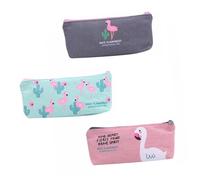 HIAKDOFT 3pièces Trousse à Crayons Flamingo Étuis à Stylos Sac De Rangement pour Étudiants Trousse Simple Toile Sac à Stylos Joli