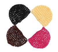 HIAKDOFT 4 Pièces Bonnet Crochet Maille Respirante pour Cheveux Tressés Filet de Sommeil Réutilisable Capuchon de Protection pour Soins Capillaires Lot de Couleurs Beige Marron Noir Rose