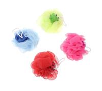 HIAKDOFT 4 Pièces Lot de 4 Éponges de Exfoliantes pour Garçon et Filles D’animaux Cartoon, Boules de Bain Douces en Maille 10 Cm, Couleurs Bleu Baleine, Rouge Coccinelle, Rose Hippopotame