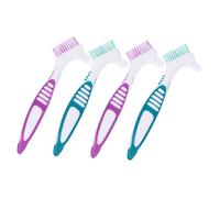HIAKDOFT 4 pièces Lot de Brosses de Nettoyage pour Prothèses Dentaires à Poils Doux Brosse à Dents Rigide pour Fausses Dents Manche Antidérapant Entretien des Dentiers Adultes