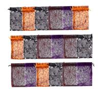 HIAKDOFT 50 Pièces Cordon Halloween Pochettes Cadeau Imprimée Toile Araignée Lot de Multicolores Pochettes pour Fête et Distribution