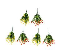 HIAKDOFT 6 pièces Bouquet Artificiel avec Eucalyptus et Petites Roses Décoration Réaliste pour Mariage Maison et Bureau sans Entretien Assortiment Rouge Coucher de Soleil et Jaune