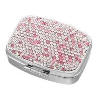 HIAKDOFT Boîte à Pilules de Voyage Mini Compartimentée en Métal avec Décorations Brillantes Boîte à Pilules Portable Rose pour Organisation Quotidienne des Remèdes et Compléments