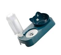 HIAKDOFT Bol Automatique pour Chat Anti-Renversement avec Protection du Cou Bol Surélevé Double Compartiment Bleu Style Scandinave Distributeur d'eau pour Jeunes Chats et Animaux de