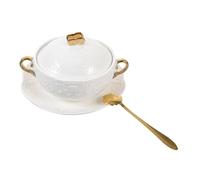 HIAKDOFT Bol Céramique Européen avec Double Anse Bol Multifonction pour Dessert et Soupe avec Couvercle et Cuillère Décorative Set Complet Élégant et Pratique