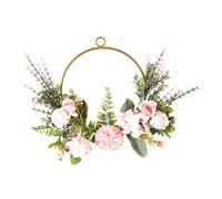 HIAKDOFT Couronne Décorative Artificielle en Fer Fleurs Rondes Chrysanthèmes et Roses Feuillage Vert Réaliste à Suspendre Murale pour Mariage Fête et Décoration Intérieure 1 Pièce
