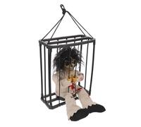 HIAKDOFT Décoration Fantôme Électrique Suspendue Halloween Effets Sonores Cage Fantôme Motif Léopard Squelette Lumineux et Sonore Accessoire Effrayant pour Maison Hantée et Fête