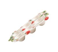 HIAKDOFT Egg Holder For Fridge Ceramic Refrigerator Egg Tray With Slots Underglaze Finish Strawberry Design Countertop Organizer For Kitchen