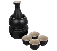 HIAKDOFT Ensemble Chauffe-saké en Céramique Noir avec Pot et 2 Tasses, Service à Saké Traditionnel, Maintien Température, Compatible Thé et Spiritueux, Kit Réchauffage Céramique Élégant