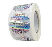 HIAKDOFT Étiquette de Scellage Merci Autocollant Adhésif en Papier Rouleau de 500 Pièces Autocollants Décoratifs pour Enveloppes Présents et Emballages Usage Événementiel et