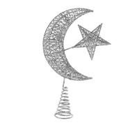 HIAKDOFT Étoile et Lune Forgé Argenté Décoration de Sapin de Noël Festive Ornement de Fête pour Intérieur Topper Arbre de Noël Élégant