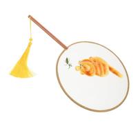 HIAKDOFT Éventail à Main Chinois Rond Brodé Double Face Motif Chat, Petit Format En Tissu, Ventilateur Portable Pour Garçon Et Filles Et Décoration Estivale, Accessoire Artisanal Élégant