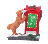 HIAKDOFT Figurine Boîte Aux Lettres Rouge Noël avec Chiot Décoration Festive pour Table Dessert et Village de Noël