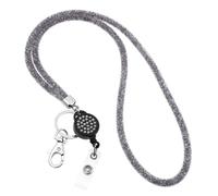 HIAKDOFT Lanière Porte-badge Maille avec Strass Tour de Cou Détachable et Anneau Porte-clés Cordon Léger pour Cartes Identité Clés et Téléphone Accessoire Élégant pour Usage Professionnel