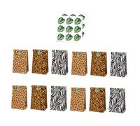 HIAKDOFT Lot de 12 Paquet en Papier Kraft à Motifs Jungle Animaux Décorations pour Bonbons et Surprises avec 2 Planches de Stickers Animaux pour Fêtes d'Anniversaire et Présents