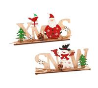 HIAKDOFT Lot de 2 Décorations de Noël en Bois Lettres Anglaises Xmas et Snow Décoration de Bureau en Bois pour Table Ornement Festif pour Intérieur Ambiance Chaleureuse de Noël