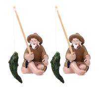 HIAKDOFT Lot de 2 Décorations en Résine pour Aquarium Représentant Un Vieux Pêcheur Ornement Réaliste Danger pour Poissons Décoration d'Aquarium Créative et Résistante